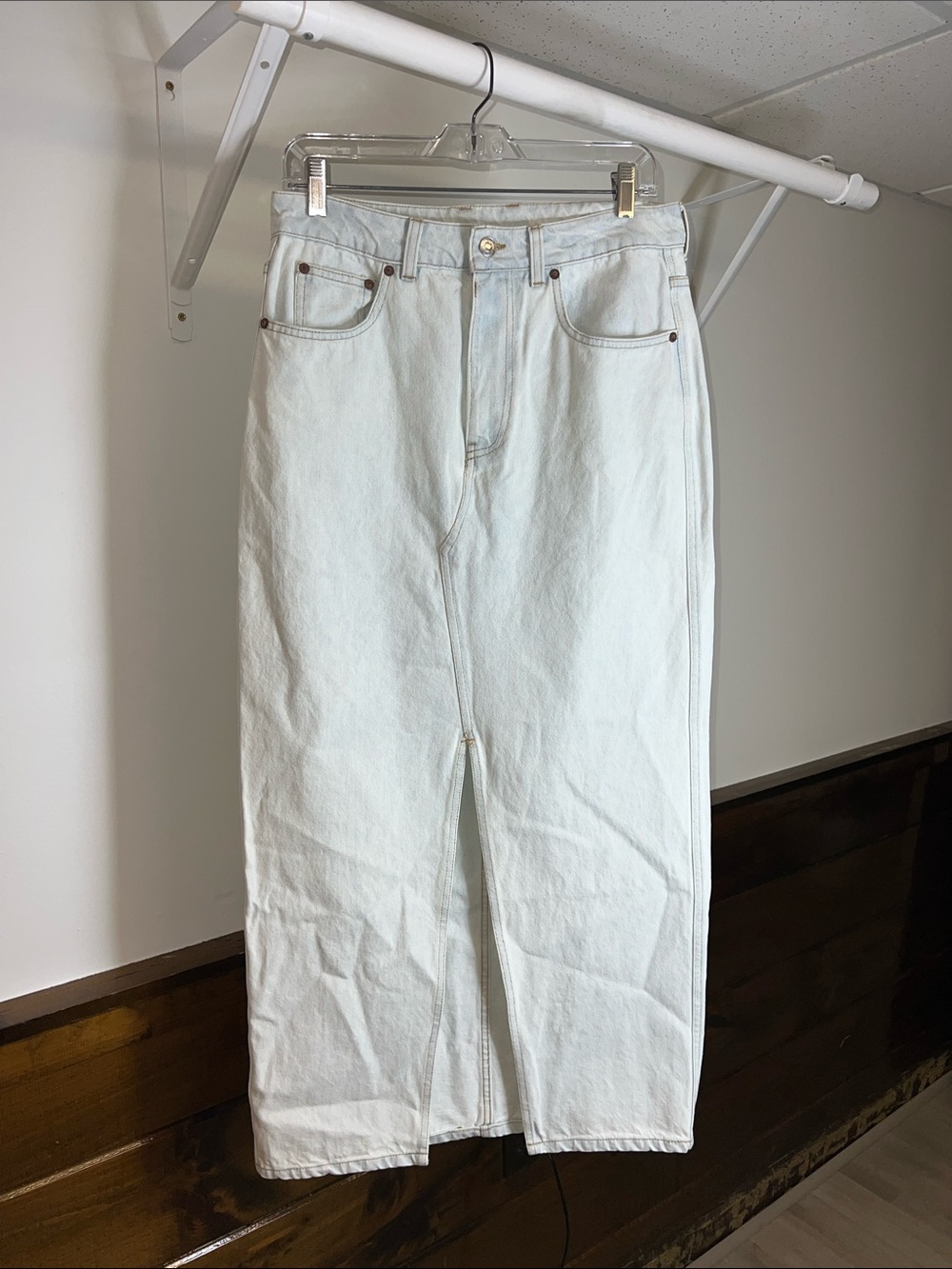 NWT Industry High-Waist Light‎ Wash Denim Maxi Skirt- 8